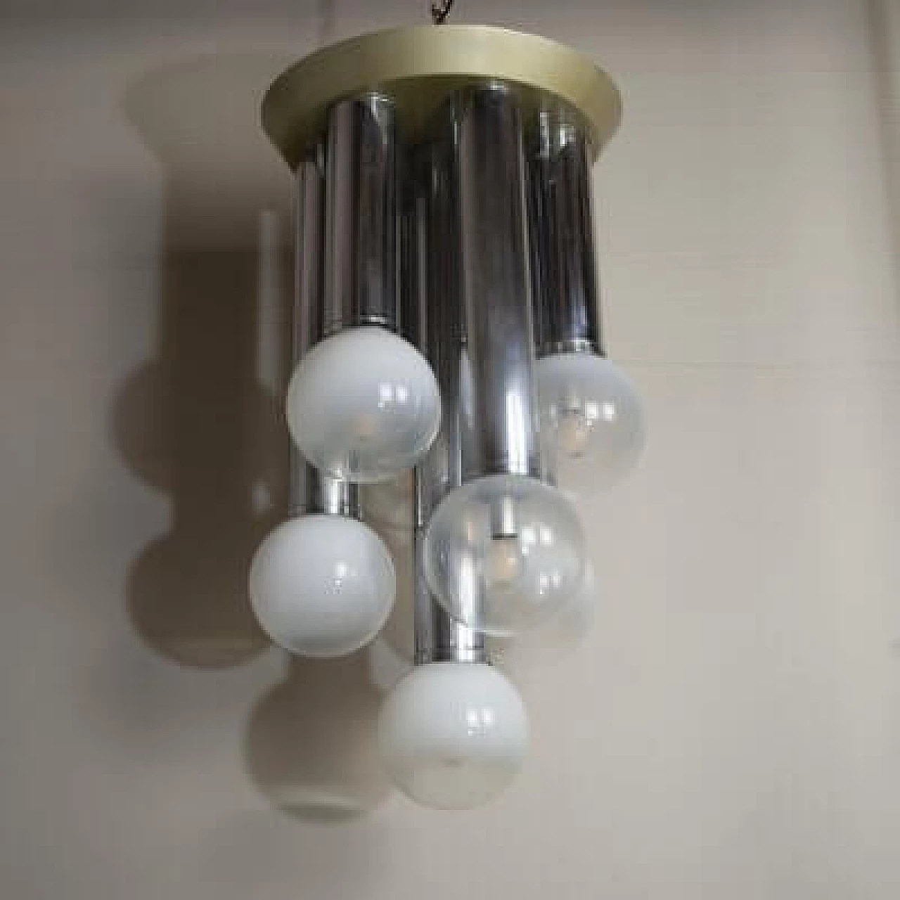 7-light frosted glass pendant lamp, Italy, 1970 1407416