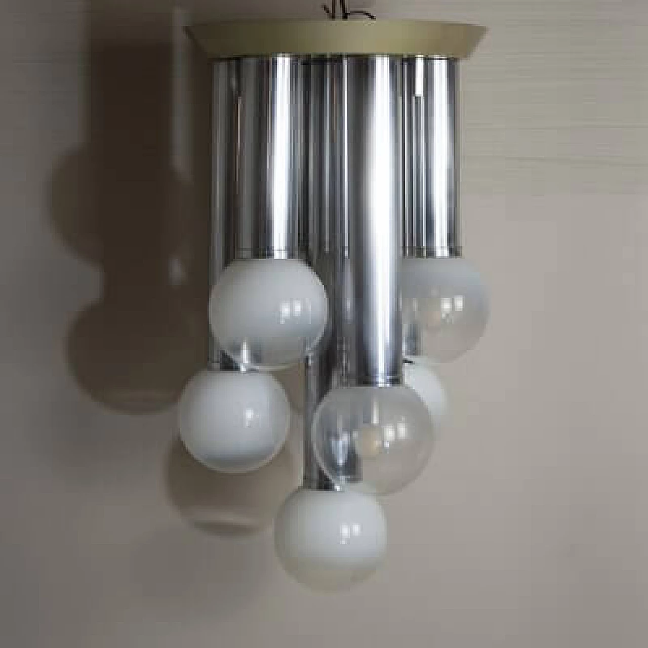 7-light frosted glass pendant lamp, Italy, 1970 1407418