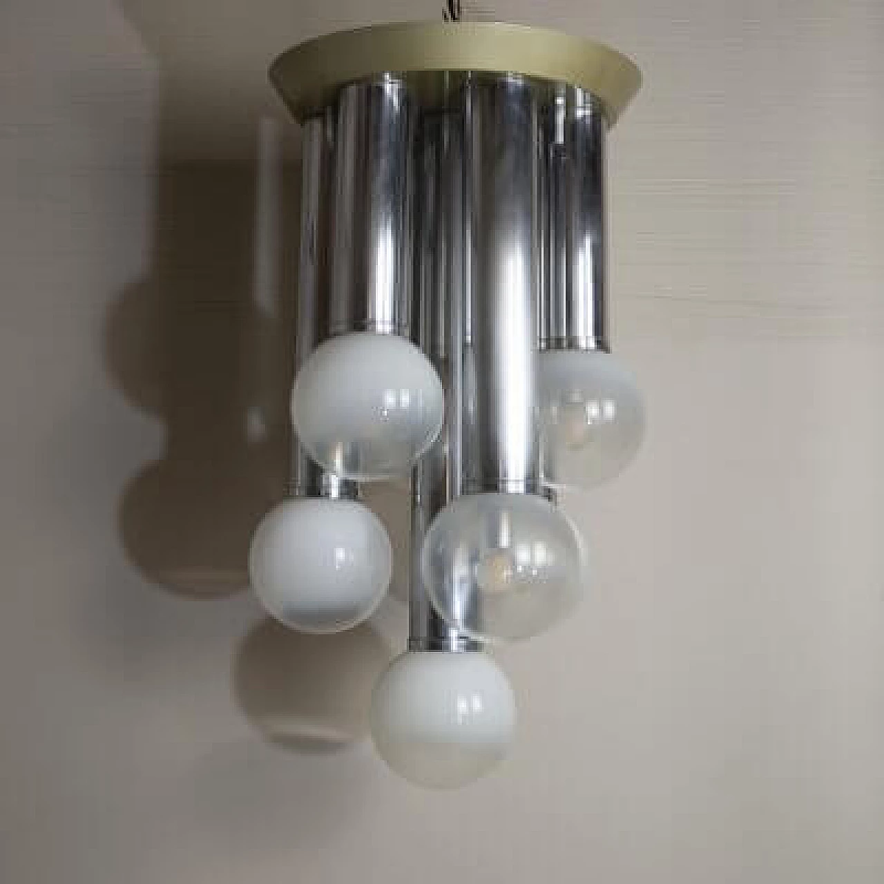 7-light frosted glass pendant lamp, Italy, 1970 1407424