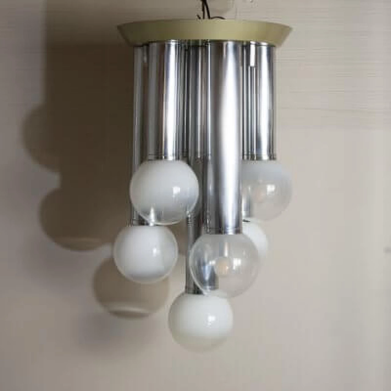 7-light frosted glass pendant lamp, Italy, 1970 1407426