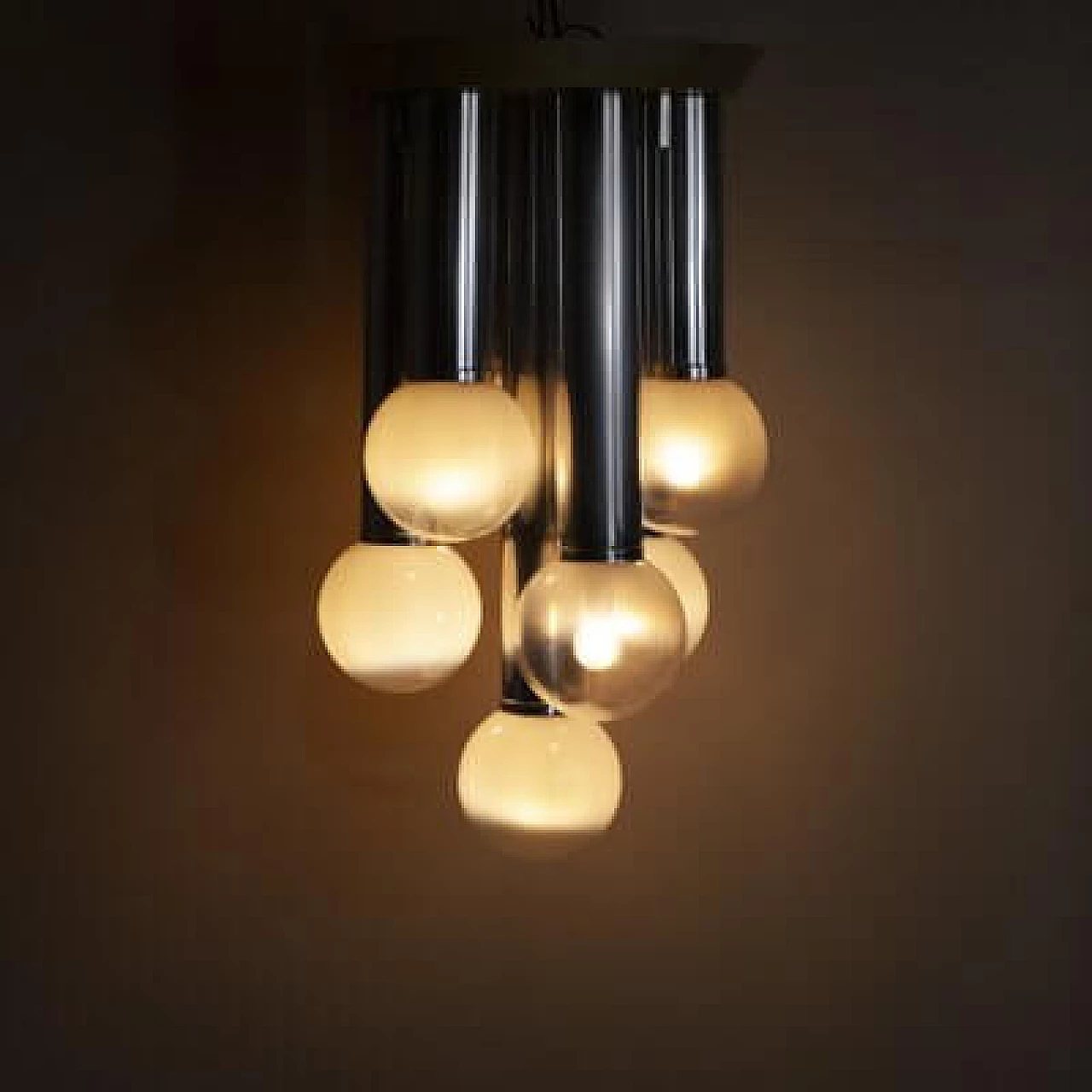 7-light frosted glass pendant lamp, Italy, 1970 1407435