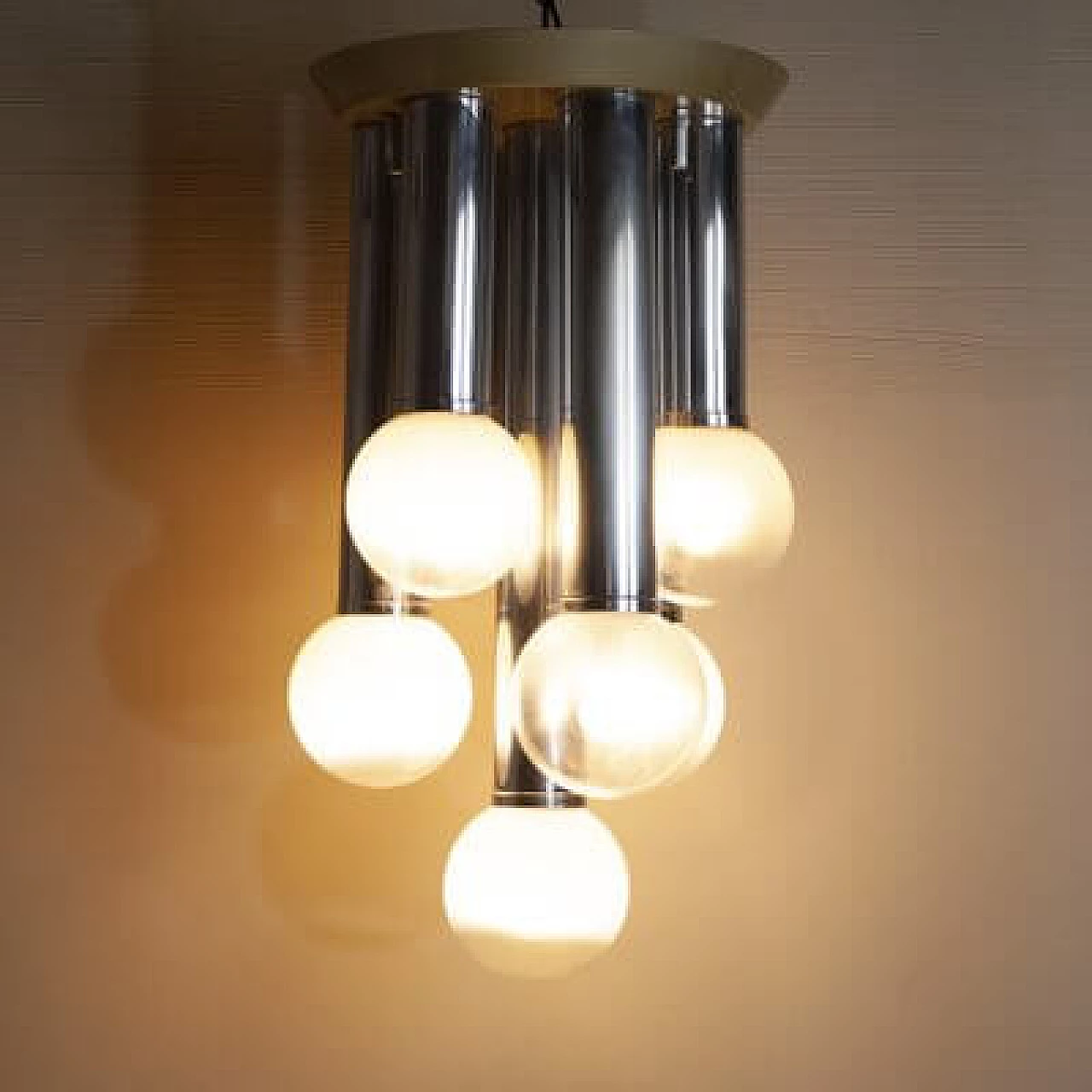 7-light frosted glass pendant lamp, Italy, 1970 1407438