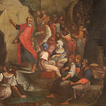 Moses brings forth water from the rock, oil on canvas, 18th century ...