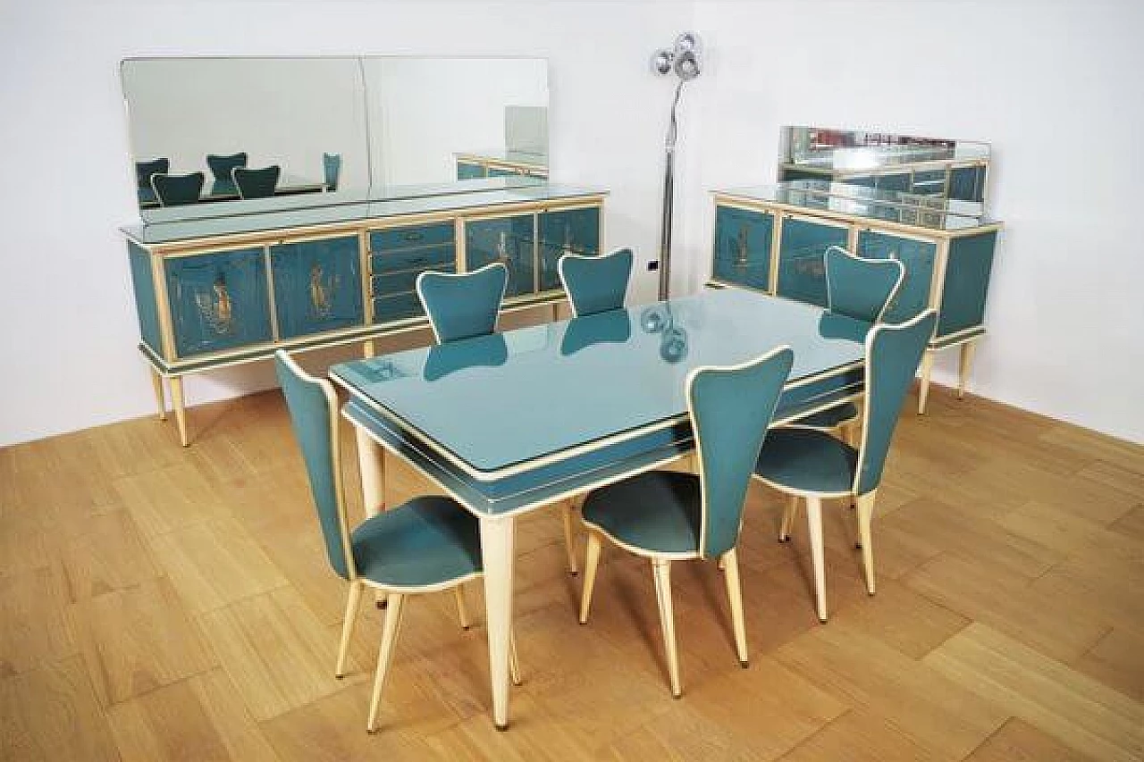 Umberto Mascagni dining room in wood and leather, 1950s 1463123