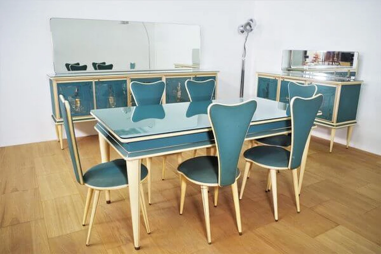 Umberto Mascagni dining room in wood and leather, 1950s 1463124