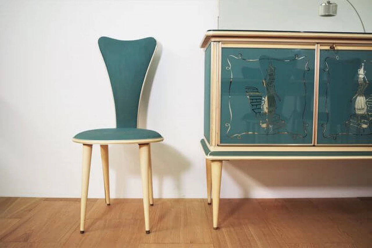 Umberto Mascagni dining room in wood and leather, 1950s 1463137