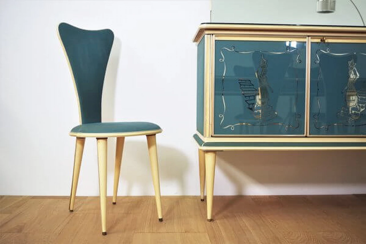 Umberto Mascagni dining room in wood and leather, 1950s 1463139