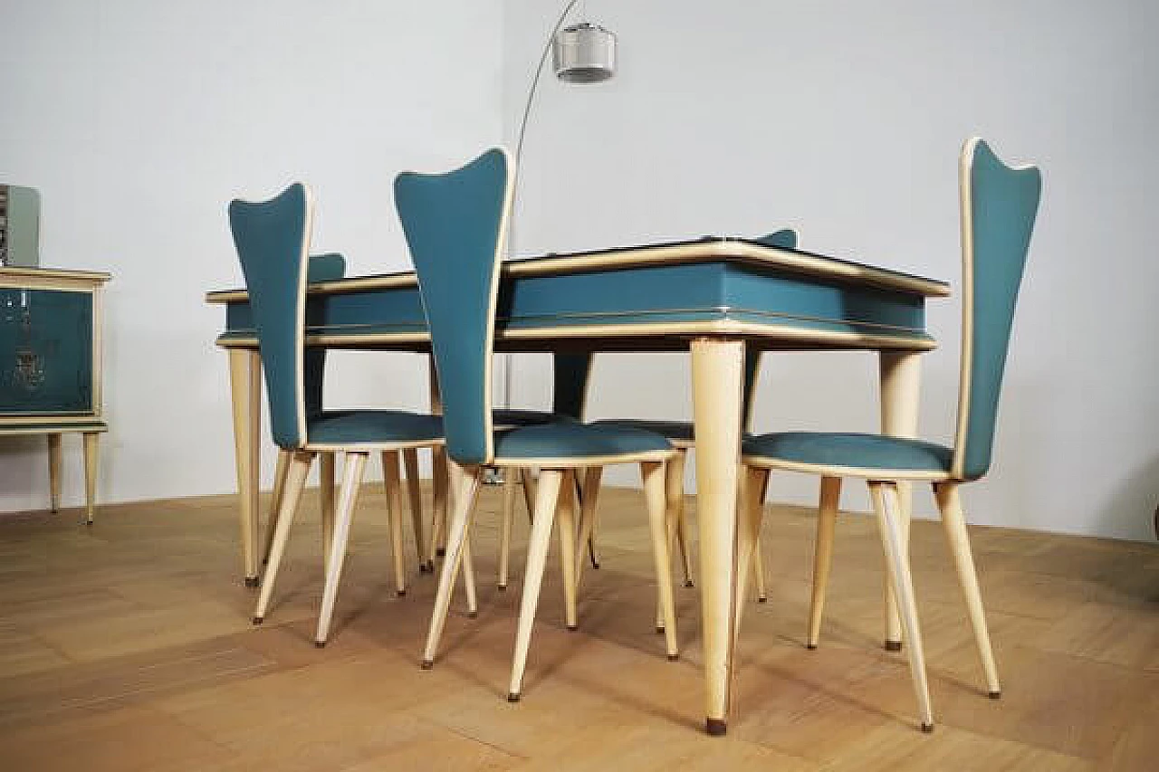 Umberto Mascagni dining room in wood and leather, 1950s 1463148