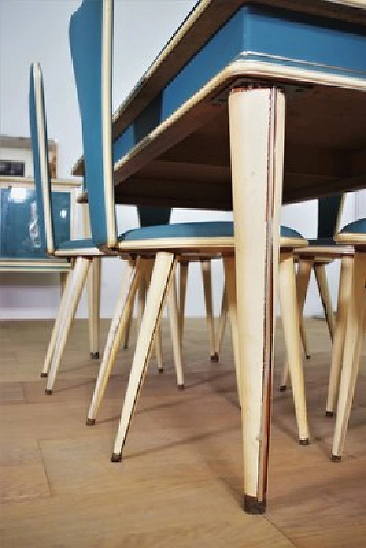 Umberto Mascagni dining room in wood and leather, 1950s 1463152