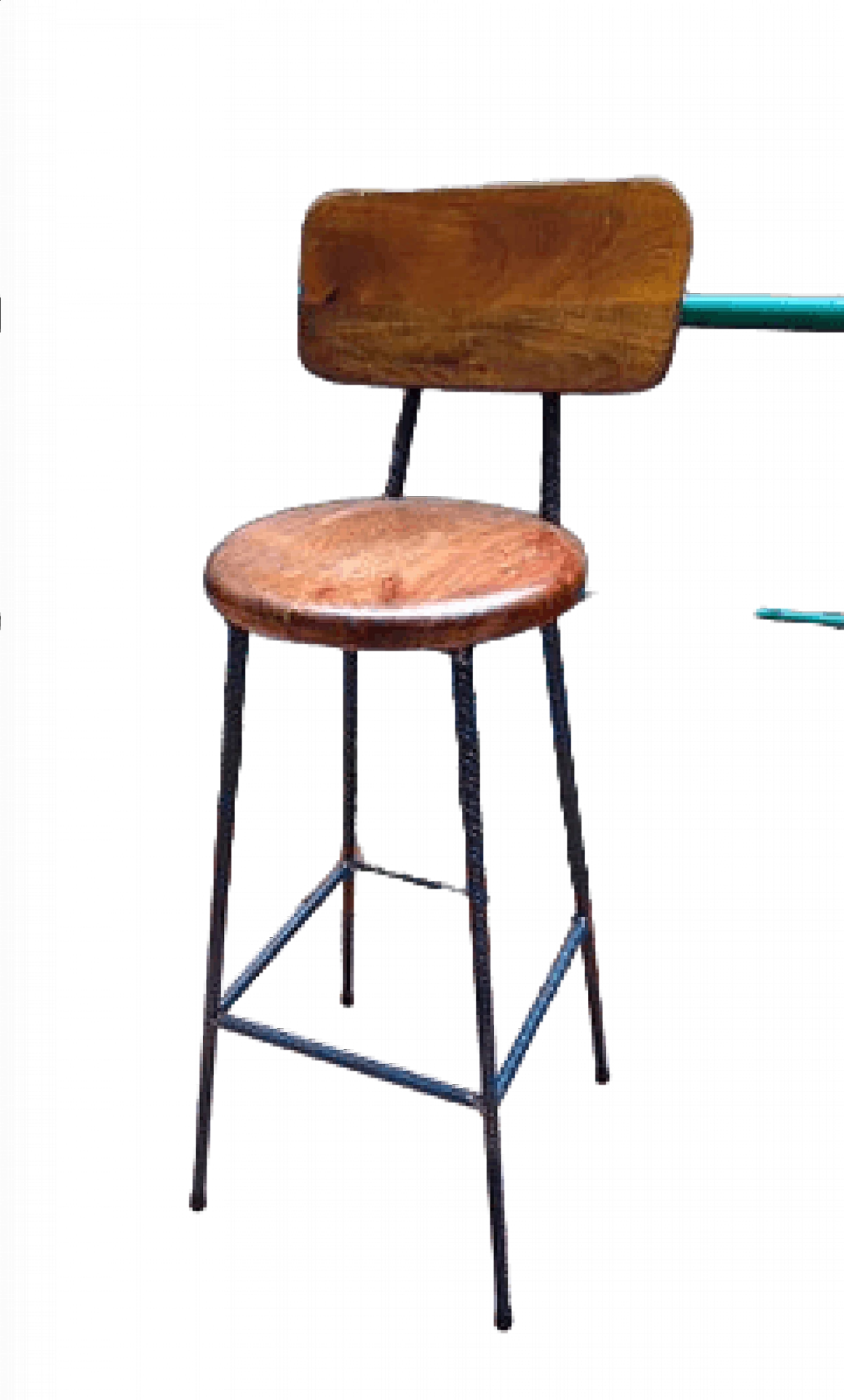 Industrial iron and chestnut stool, 1970s 1466196