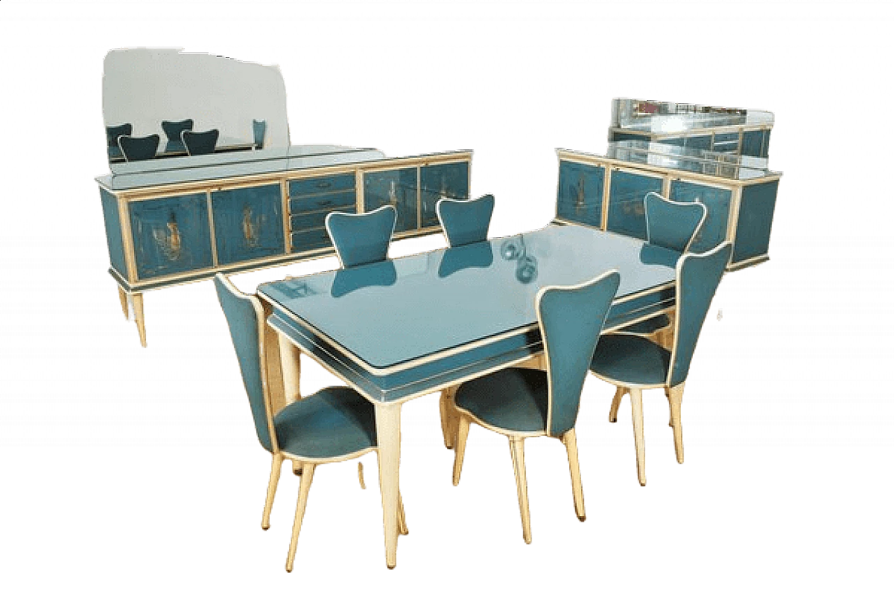 Umberto Mascagni dining room in wood and leather, 1950s 1466218