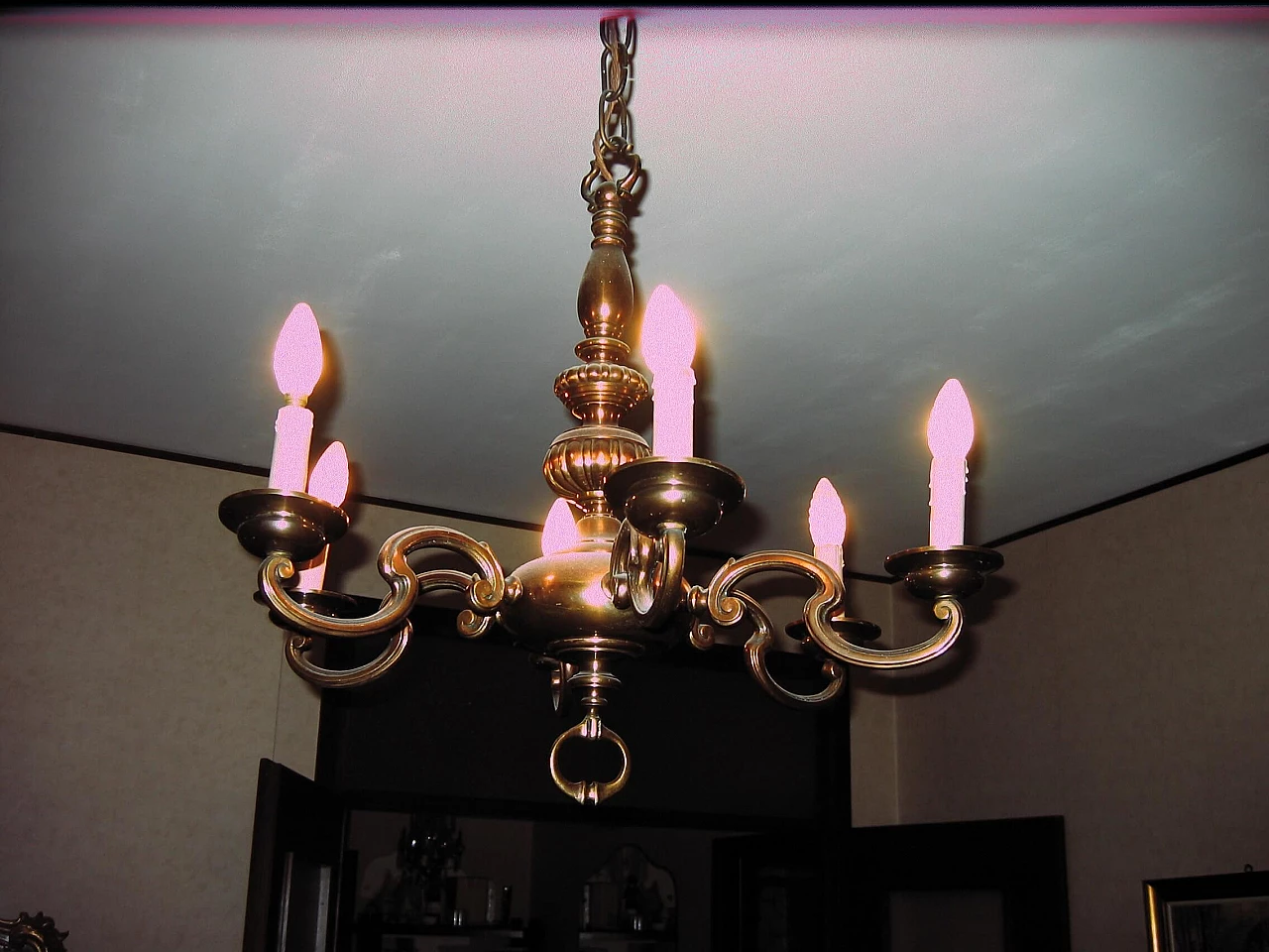 Brass chandelier with 6 lights, 1940s 1469179