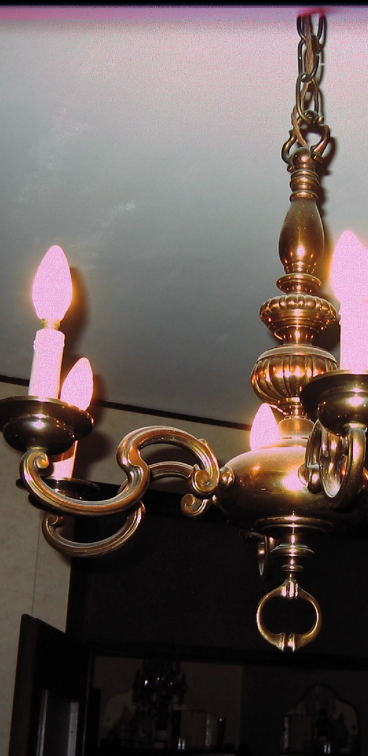 Brass chandelier with 6 lights, 1940s 1469180