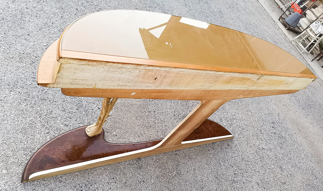 Console in wood and parchment with glass top and brass decorations by Associazione Artigiani Canturini del mobile, 50s 1470242