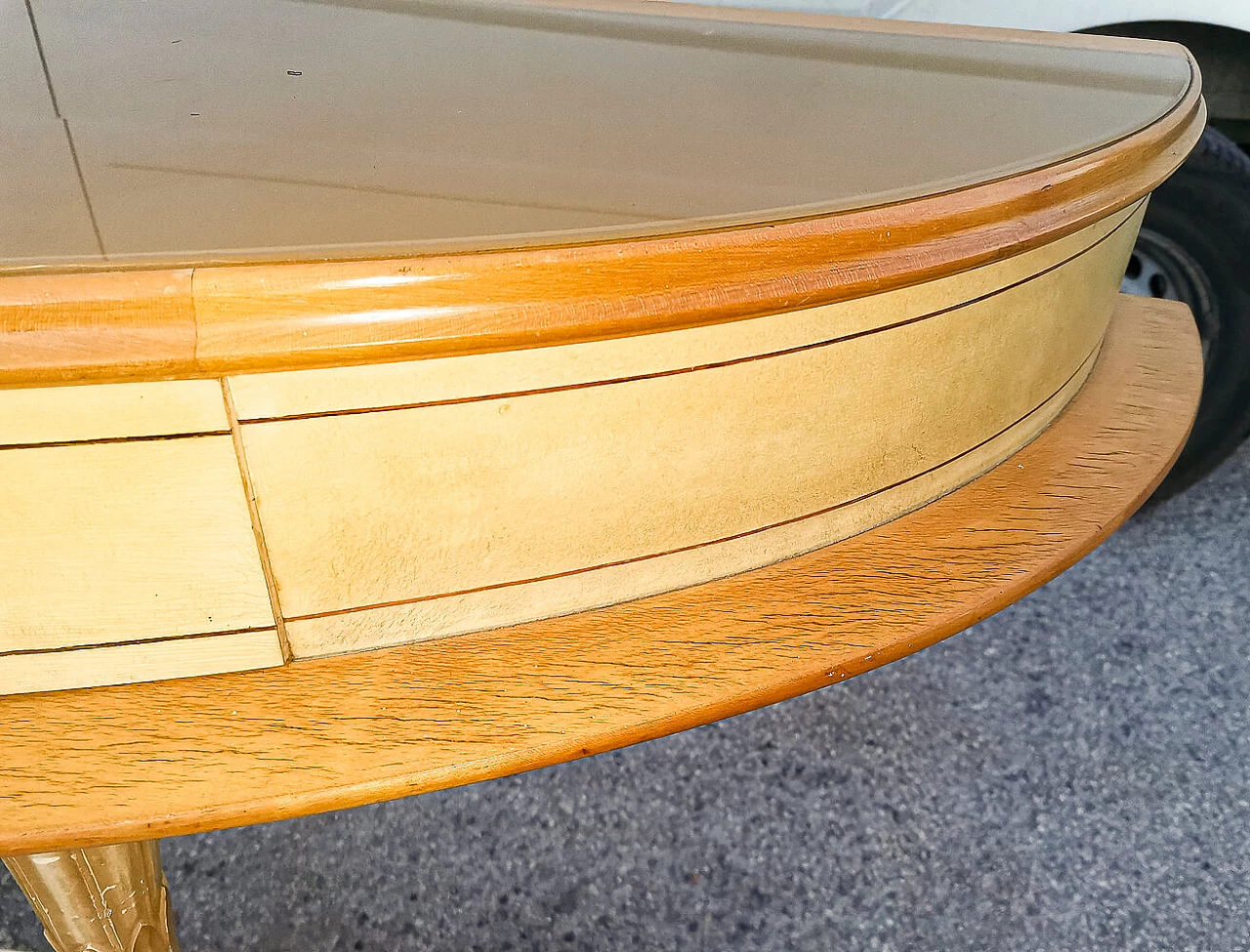 Console in wood and parchment with glass top and brass decorations by Associazione Artigiani Canturini del mobile, 50s 1470244