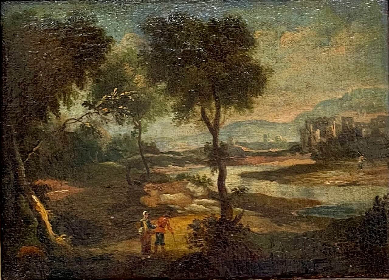 River Landscape with Figures, oil painting, 18th century 1473215