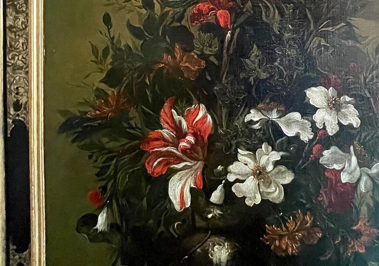 Still life painting with metal vase and flowers from the circle of Scacciati, 17th century 1473254