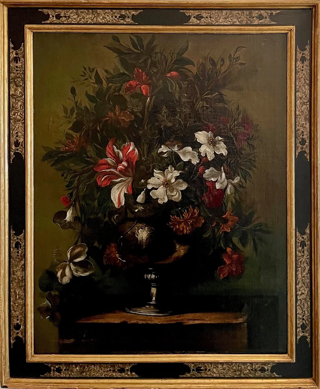 Still life painting with metal vase and flowers from the circle of Scacciati, 17th century 1473257