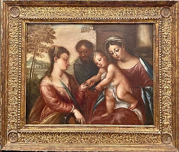 Oil on canvas Mystic Marriage of Saint Catherine of Alexandria, Venetian School, 18th century