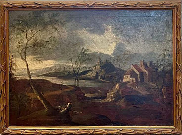 Oil on canvas Landscape with figures by Alessio Puciollo De Marchis, 17th century