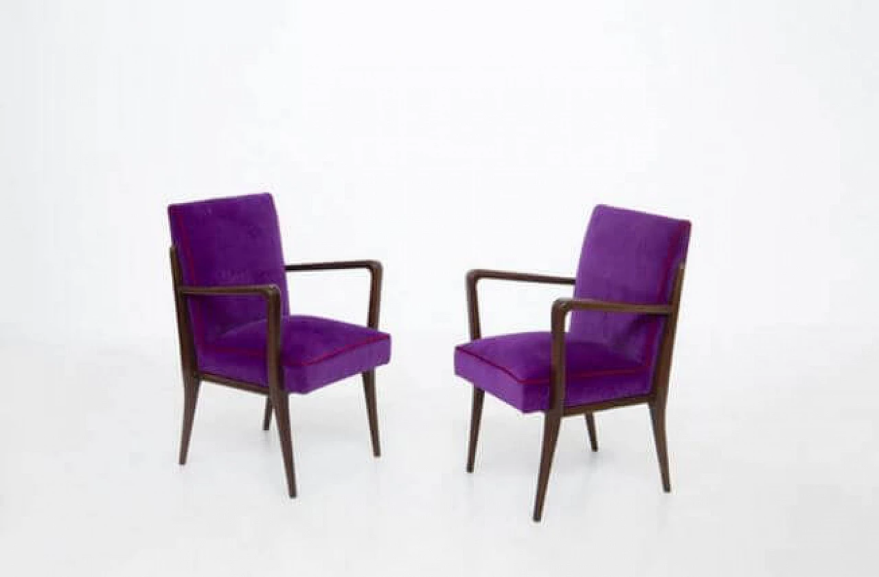 Pair of purple velvet armchairs by Fratelli Consonni, 1950s 1473724