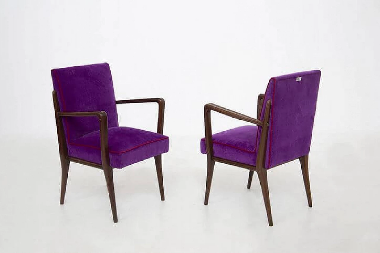 Pair of purple velvet armchairs by Fratelli Consonni, 1950s 1473726