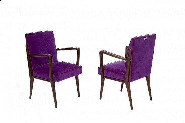 Pair of purple velvet armchairs by Fratelli Consonni, 1950s