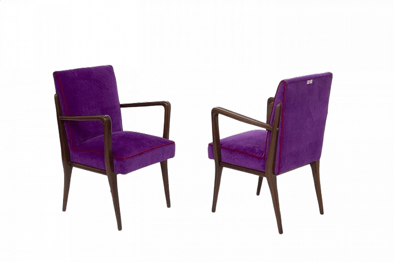 Pair of purple velvet armchairs by Fratelli Consonni, 1950s 1473732