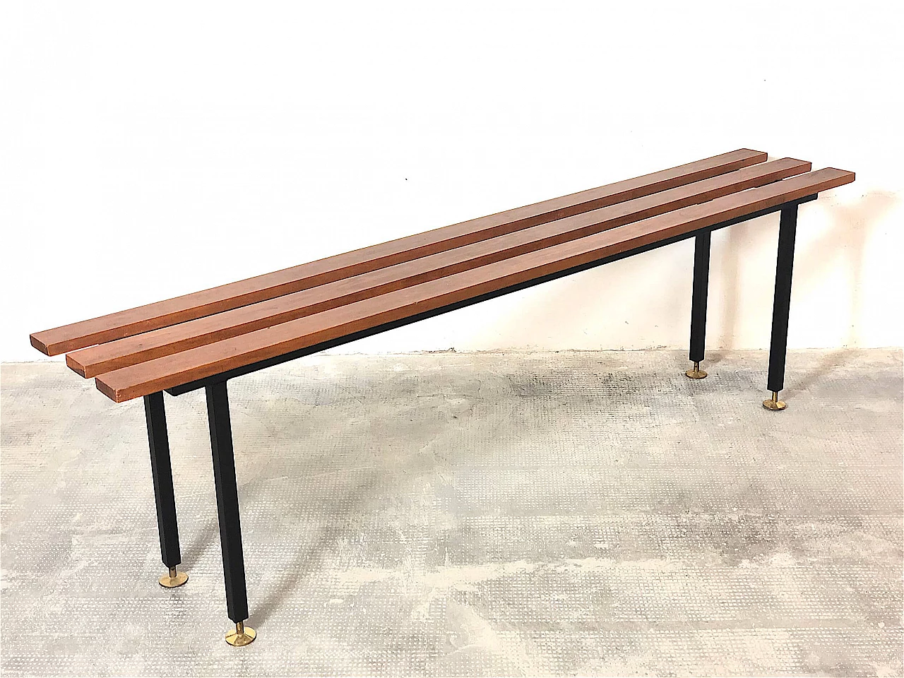 Teak bench with brass feet, 1960s 1475973