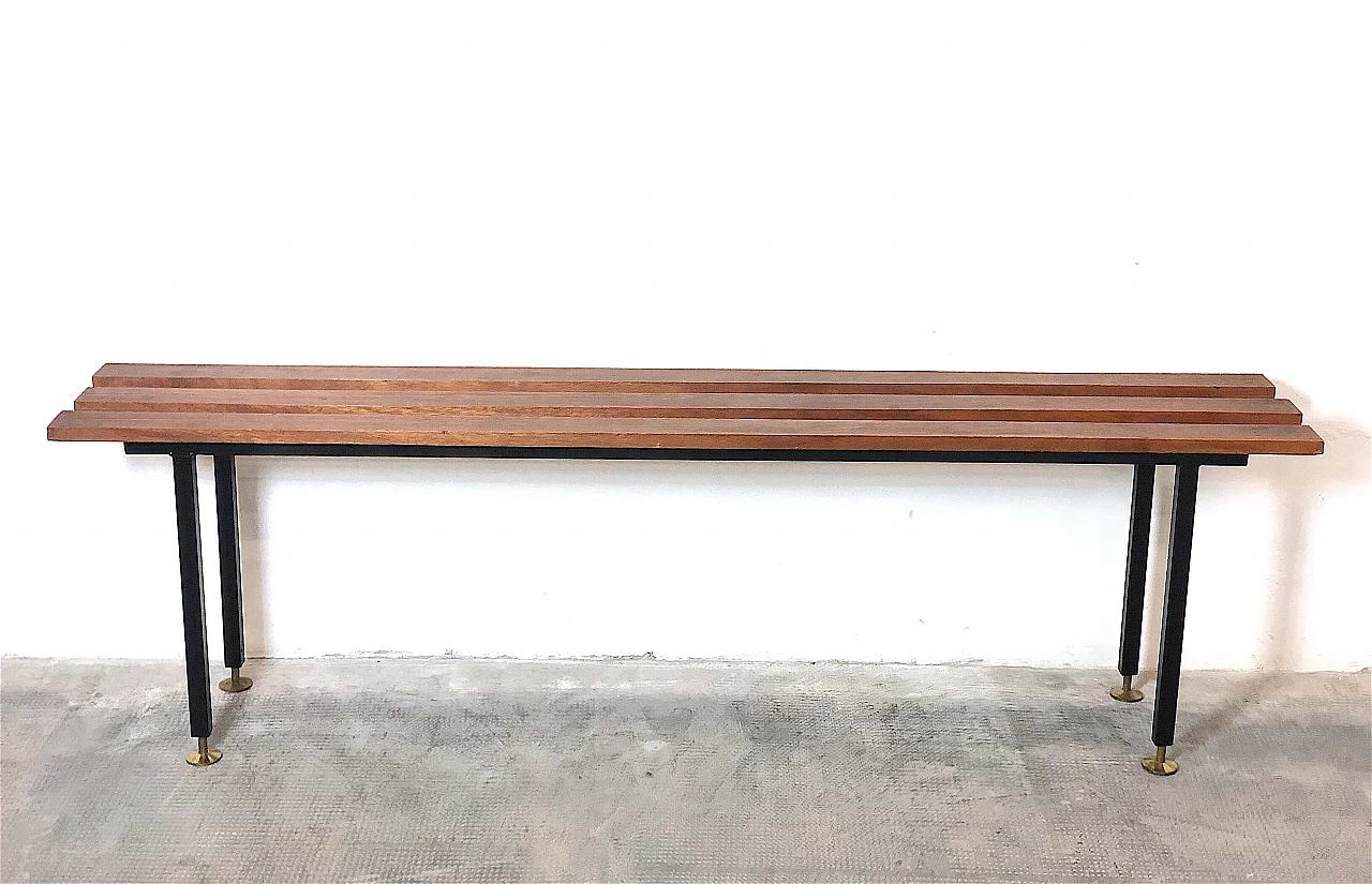 Teak bench with brass feet, 1960s 1475978