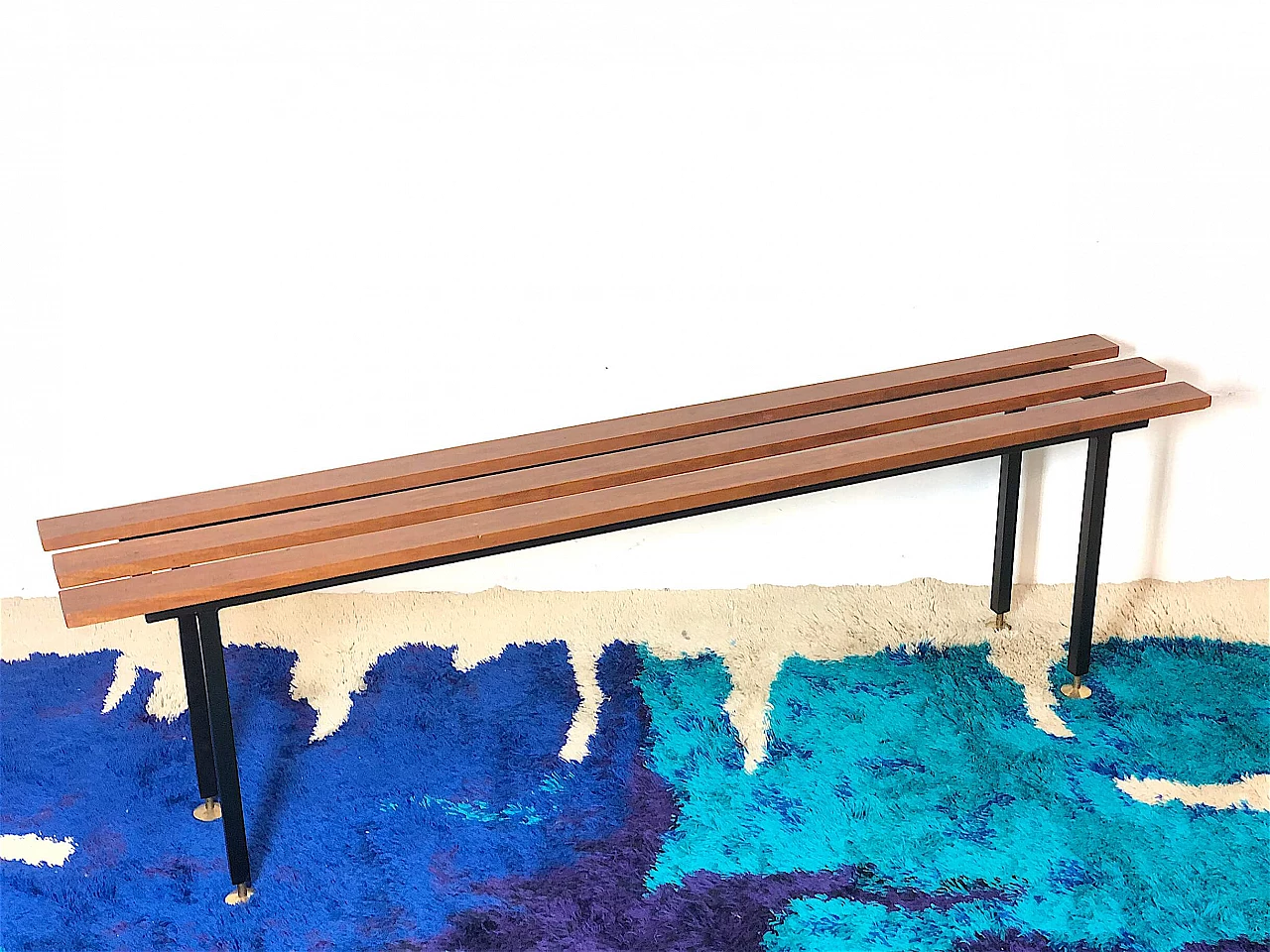 Teak bench with brass feet, 1960s 1475988