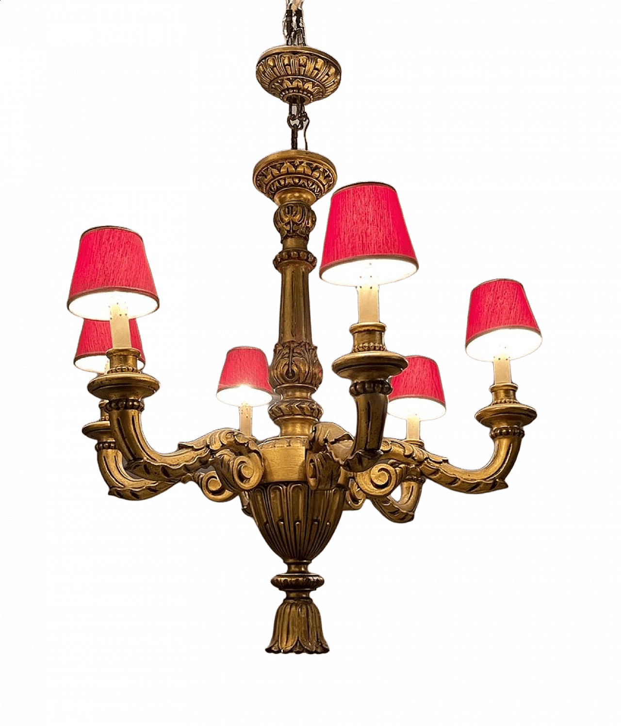 Gold-gilded wooden chandelier, 1950s 1477519