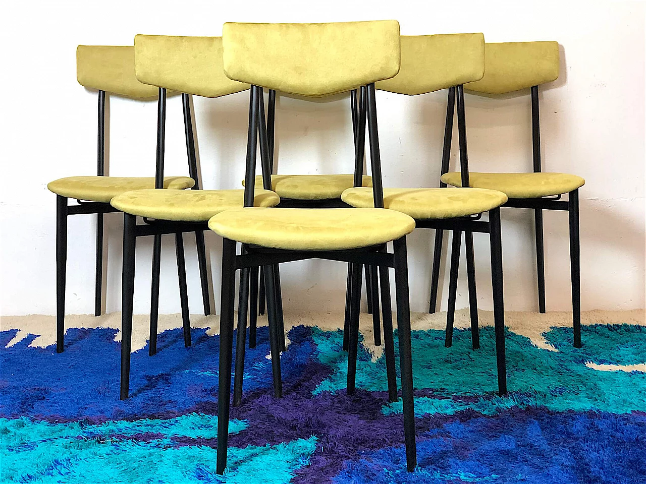 6 Metal and yellow microfibre chairs, 1960s 1479242