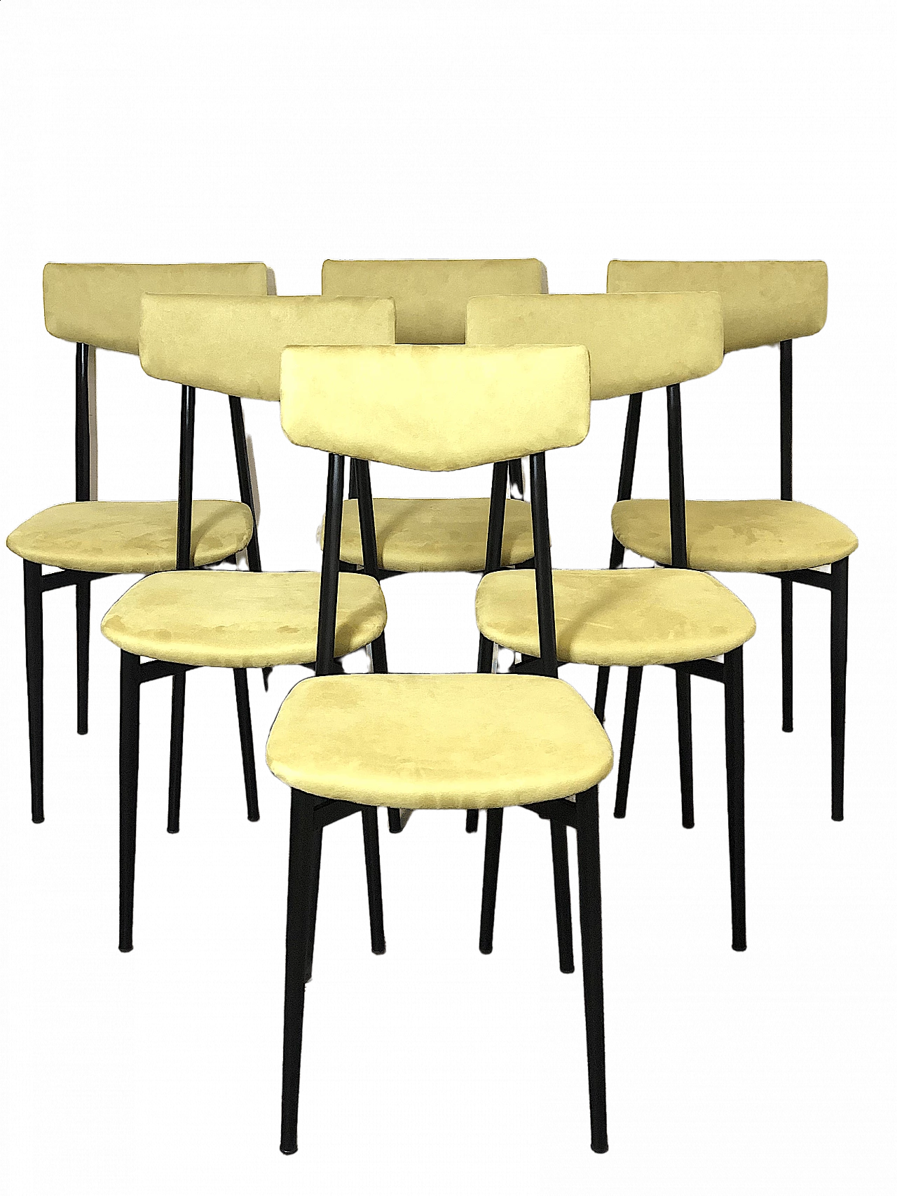 6 Metal and yellow microfibre chairs, 1960s 1479276