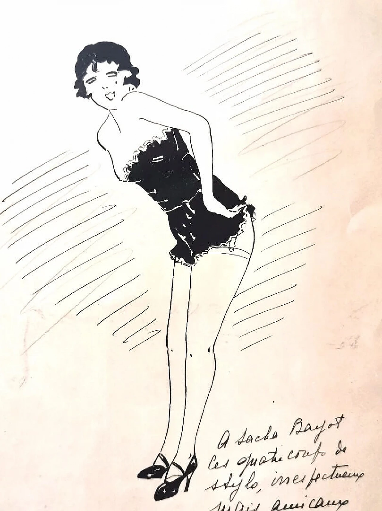 Micheline Ferruiz, disegno a china di ragazza in guêpière, 1929 1480194