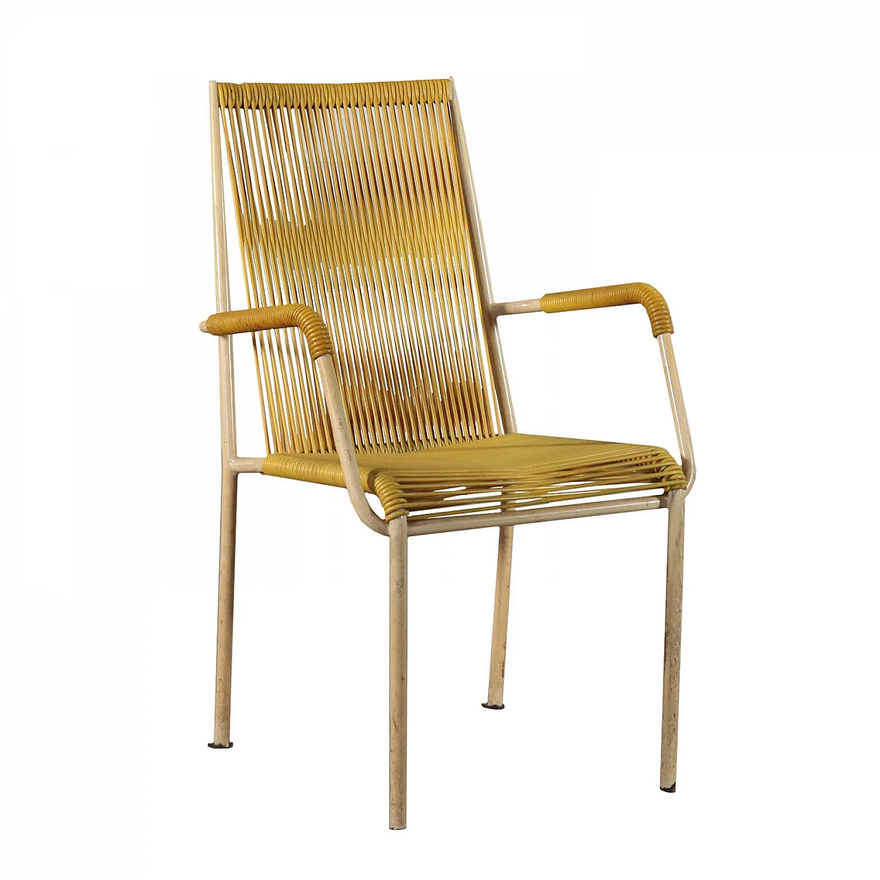 Chair in lacquered metal and plasticized rope, 1960s 1