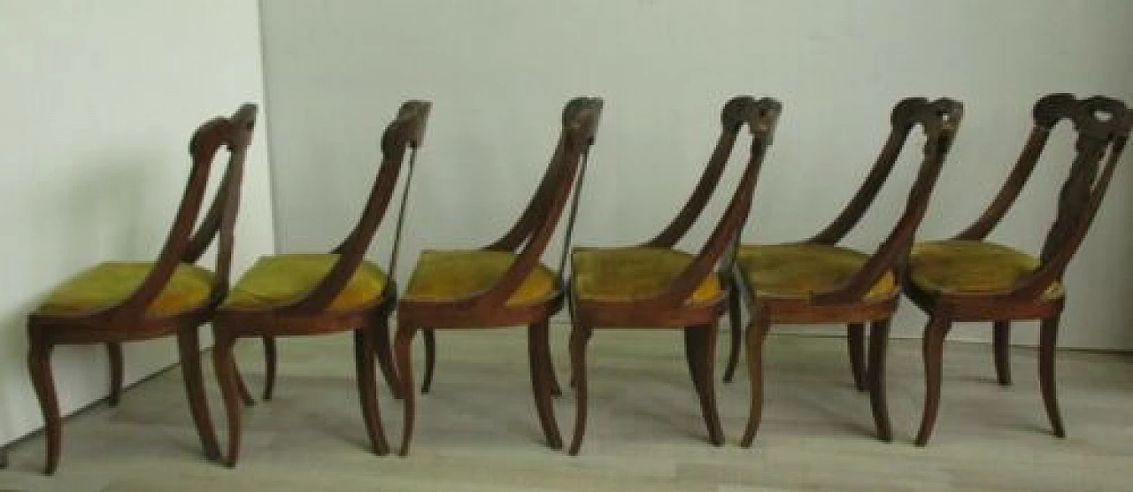 6 Charles X style chairs in solid walnut, early 20th century 6