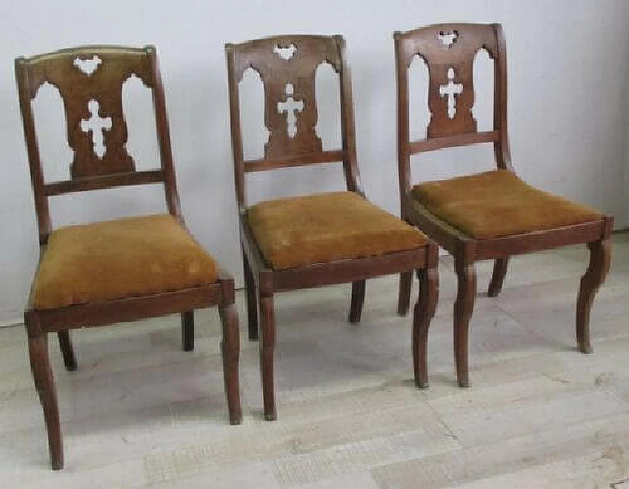 3 Empire inlaid walnut chairs, early 19th century 1