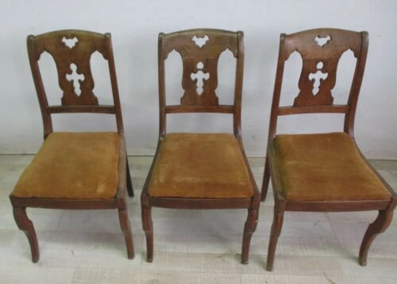 3 Empire inlaid walnut chairs, early 19th century 2