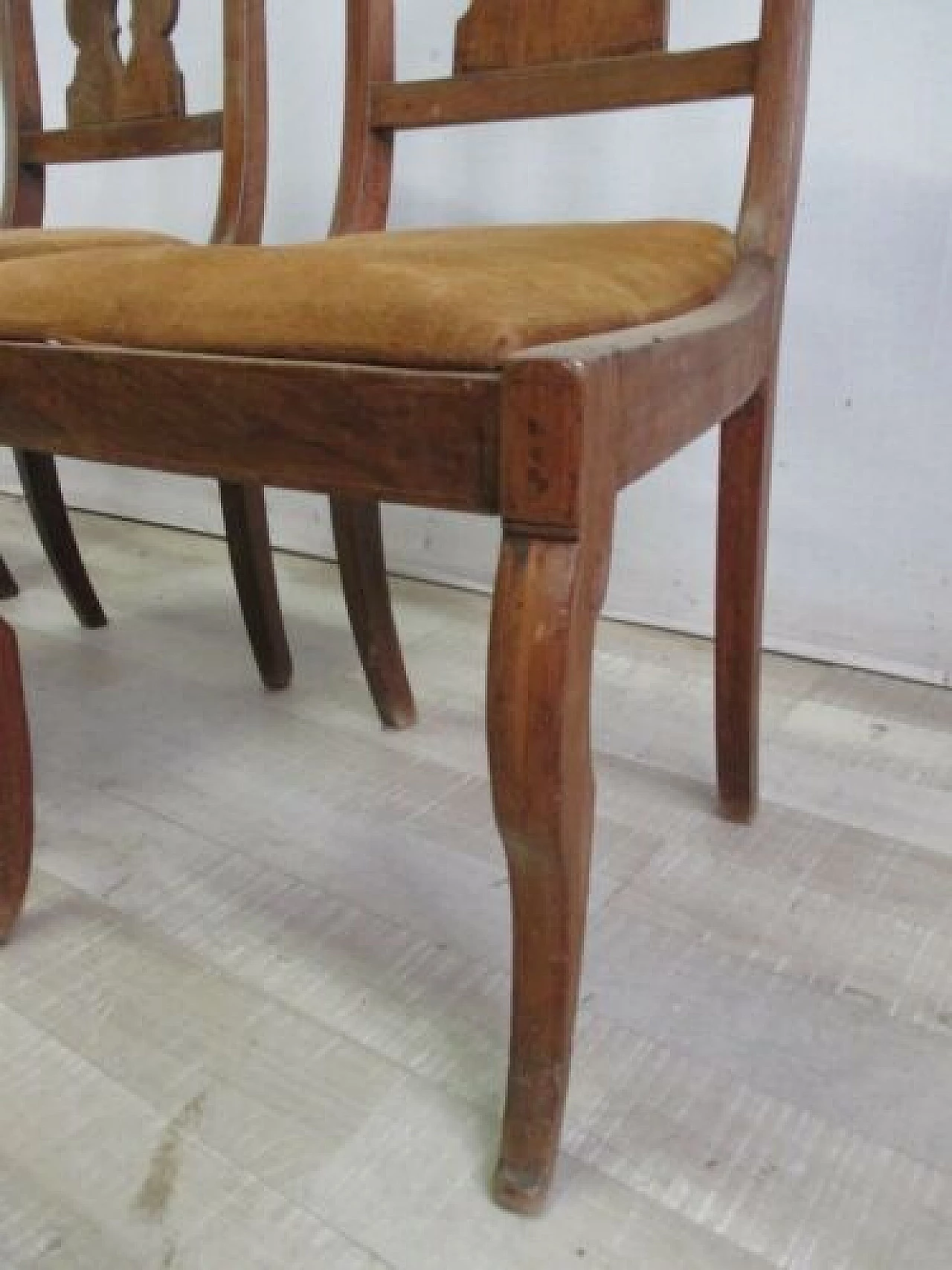 3 Empire inlaid walnut chairs, early 19th century 4