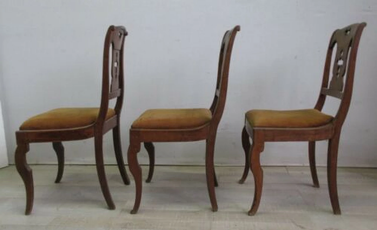 3 Empire inlaid walnut chairs, early 19th century 7