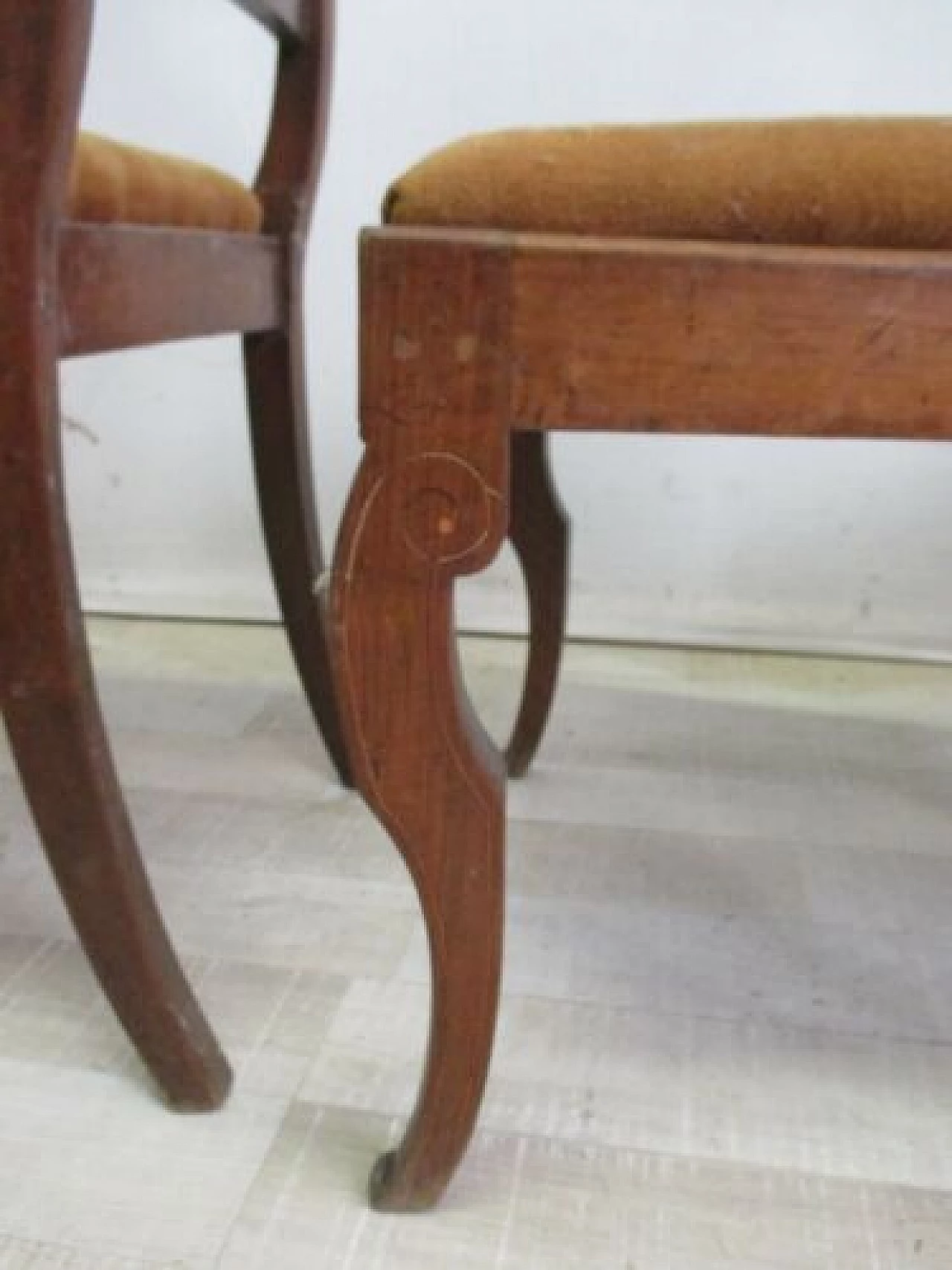 3 Empire inlaid walnut chairs, early 19th century 8