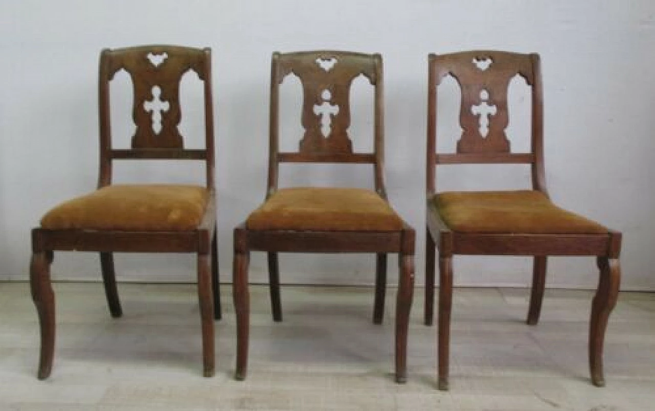 3 Empire inlaid walnut chairs, early 19th century 11