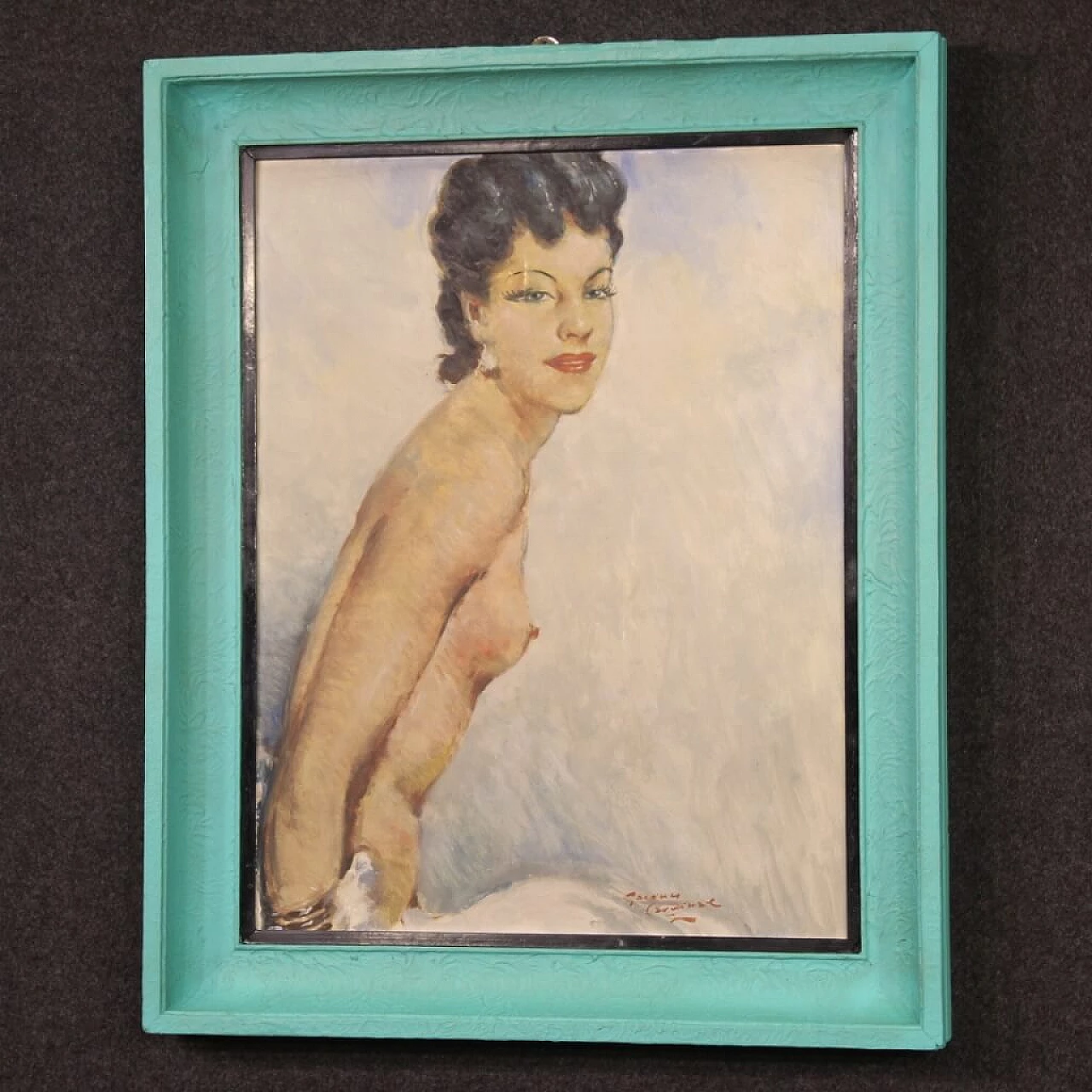 Female nude, French oil painting on masonite, 1960s | intOndo