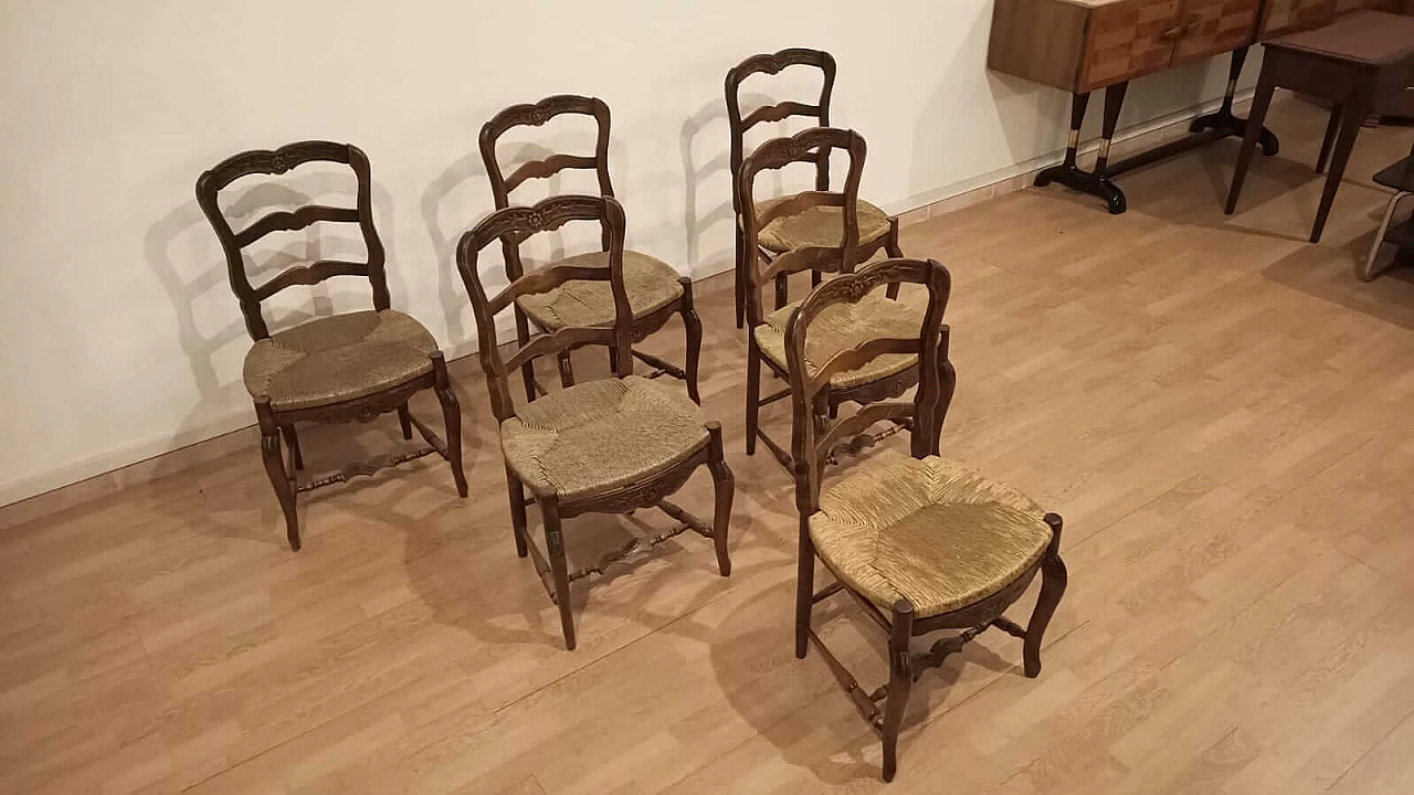 6 Provencal wooden chairs with straw seat, 19th century 1323786