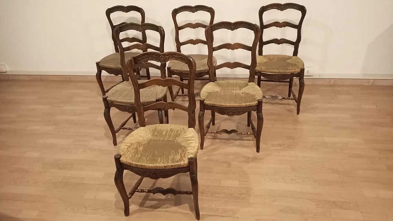 6 Provencal wooden chairs with straw seat, 19th century 1323787