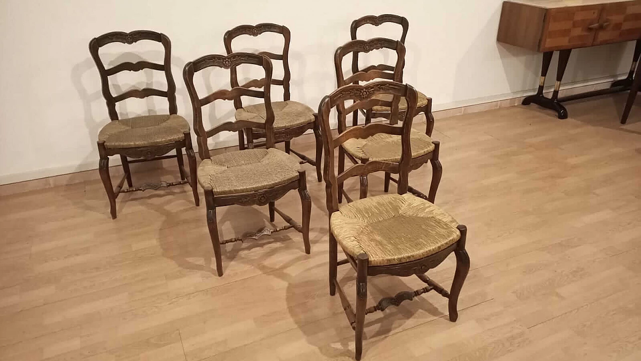 6 Provencal wooden chairs with straw seat, 19th century 1323788