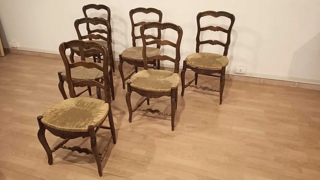 6 Provencal wooden chairs with straw seat, 19th century 1323789