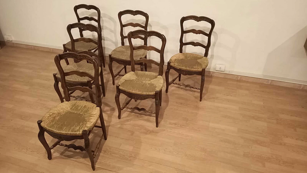 6 Provencal wooden chairs with straw seat, 19th century 1323794