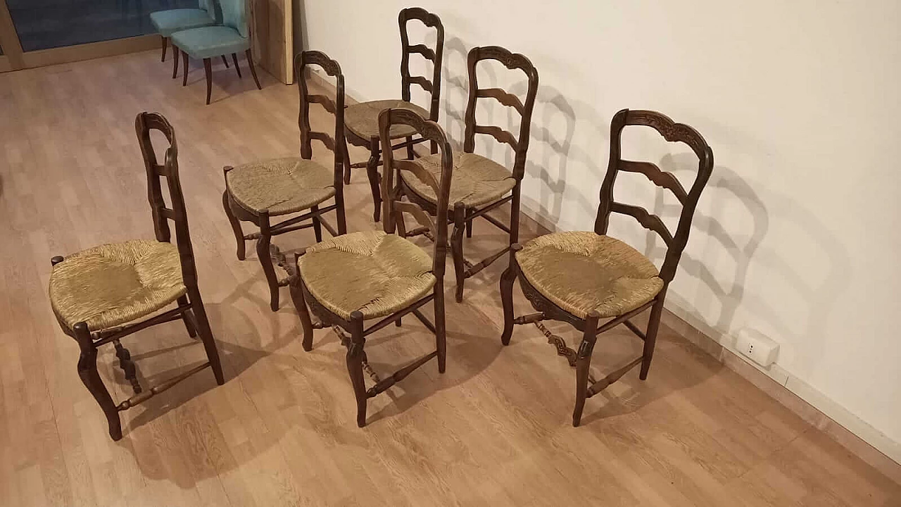 6 Provencal wooden chairs with straw seat, 19th century 1323795